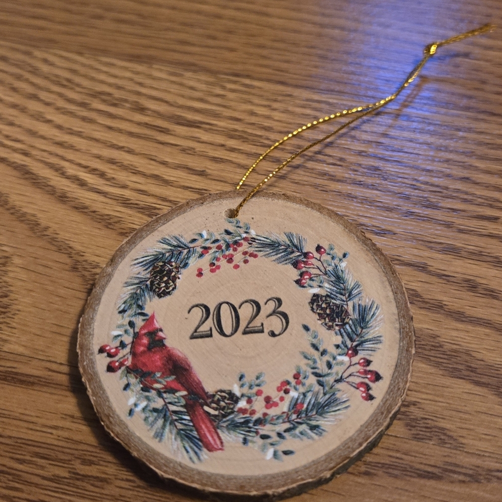 Rustic Cardinal Holiday Ornament 2023 Christmas Decor Red Wooden Oranment